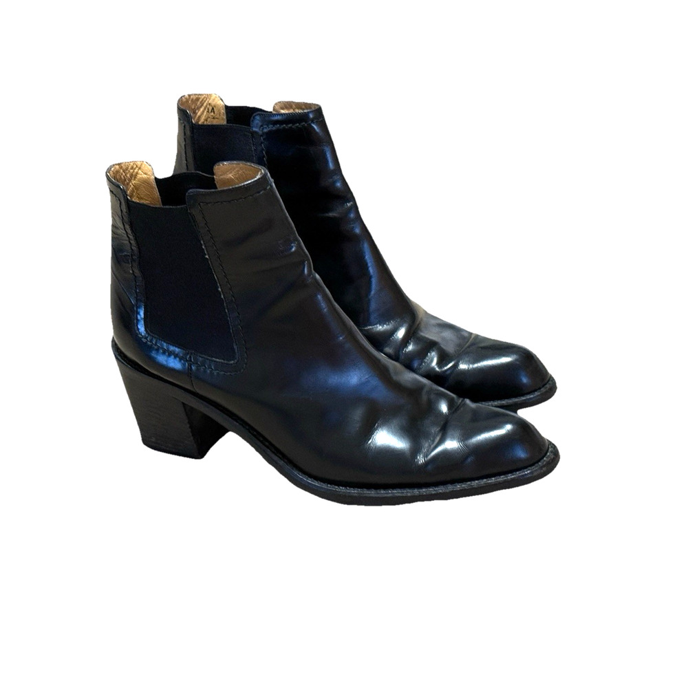 Valentina Rangoni Vintage Ankle Boots 8 AA Black Leather Pull On Heeled Booties